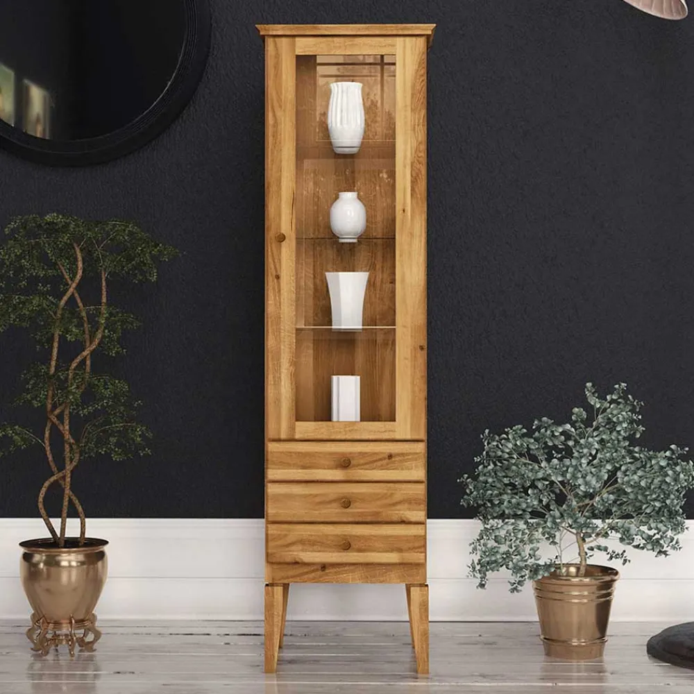 Wohnen Schränke<Hohe Vitrine Masdamos aus Wildeiche Massivholz