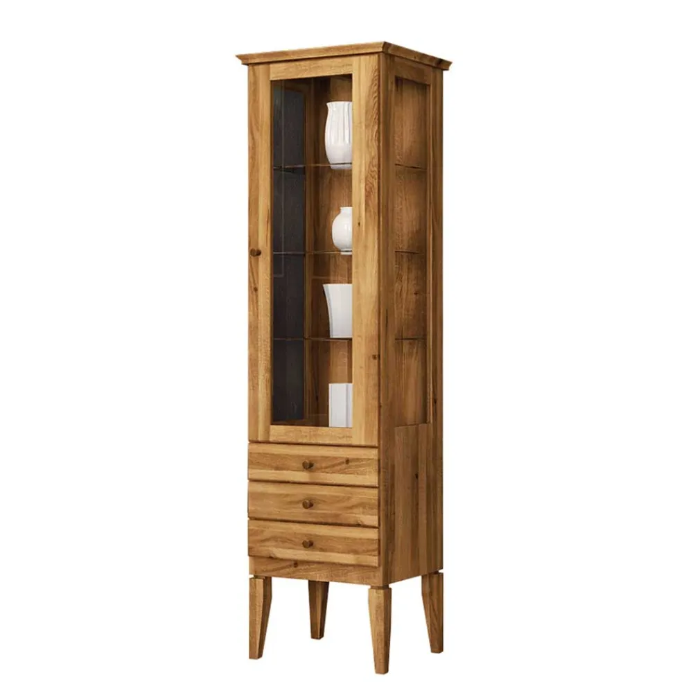Wohnen Schränke<Hohe Vitrine Masdamos aus Wildeiche Massivholz