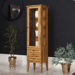 Wohnen Schränke<Hohe Vitrine Masdamos aus Wildeiche Massivholz