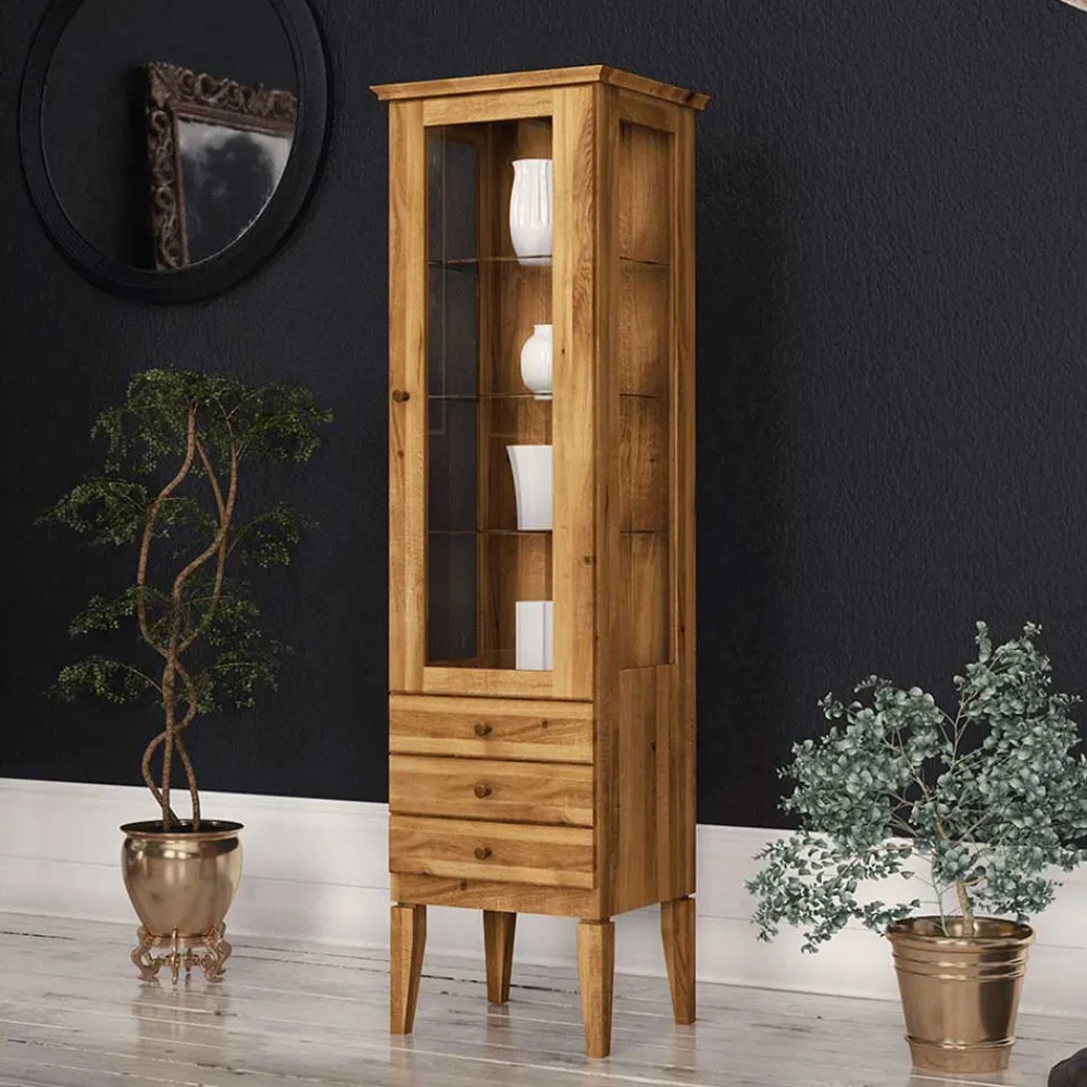 Wohnen Schränke<Hohe Vitrine Masdamos aus Wildeiche Massivholz