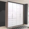Wohnen Kleiderschränke<Hoher Kleiderschrank in Weiß Glas & Eiche Dunkel - Empresian