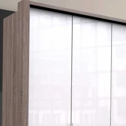 Wohnen Kleiderschränke<Hoher Kleiderschrank in Weiß Glas & Eiche Dunkel - Empresian