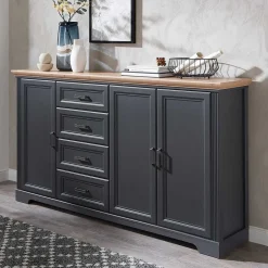 Wohnen Sideboards<Hohes Sideboard in Dunkelgrau & Eiche - Joe
