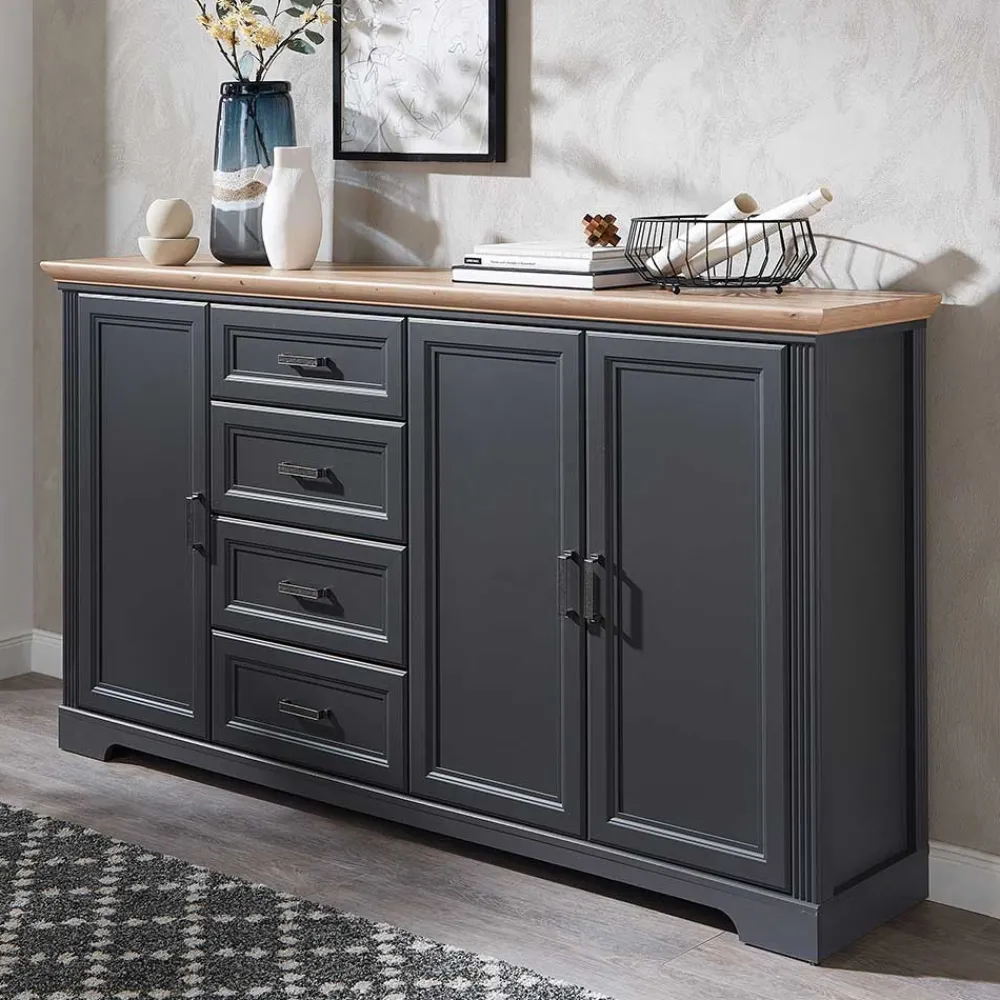 Wohnen Sideboards<Hohes Sideboard in Dunkelgrau & Eiche - Joe