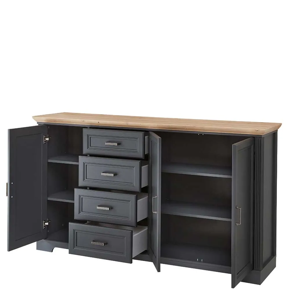 Wohnen Sideboards<Hohes Sideboard in Dunkelgrau & Eiche - Joe