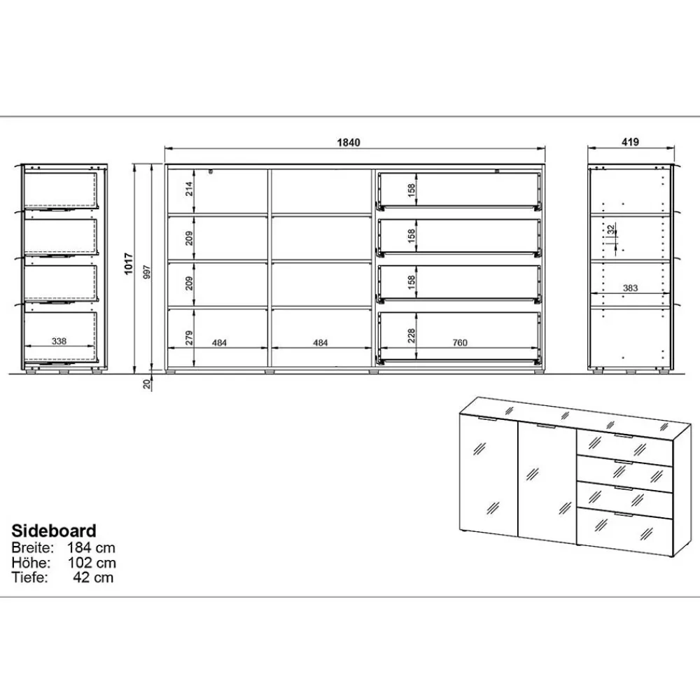 Wohnen Sideboards<Hohes Sideboard in Hellgrau - Aquara