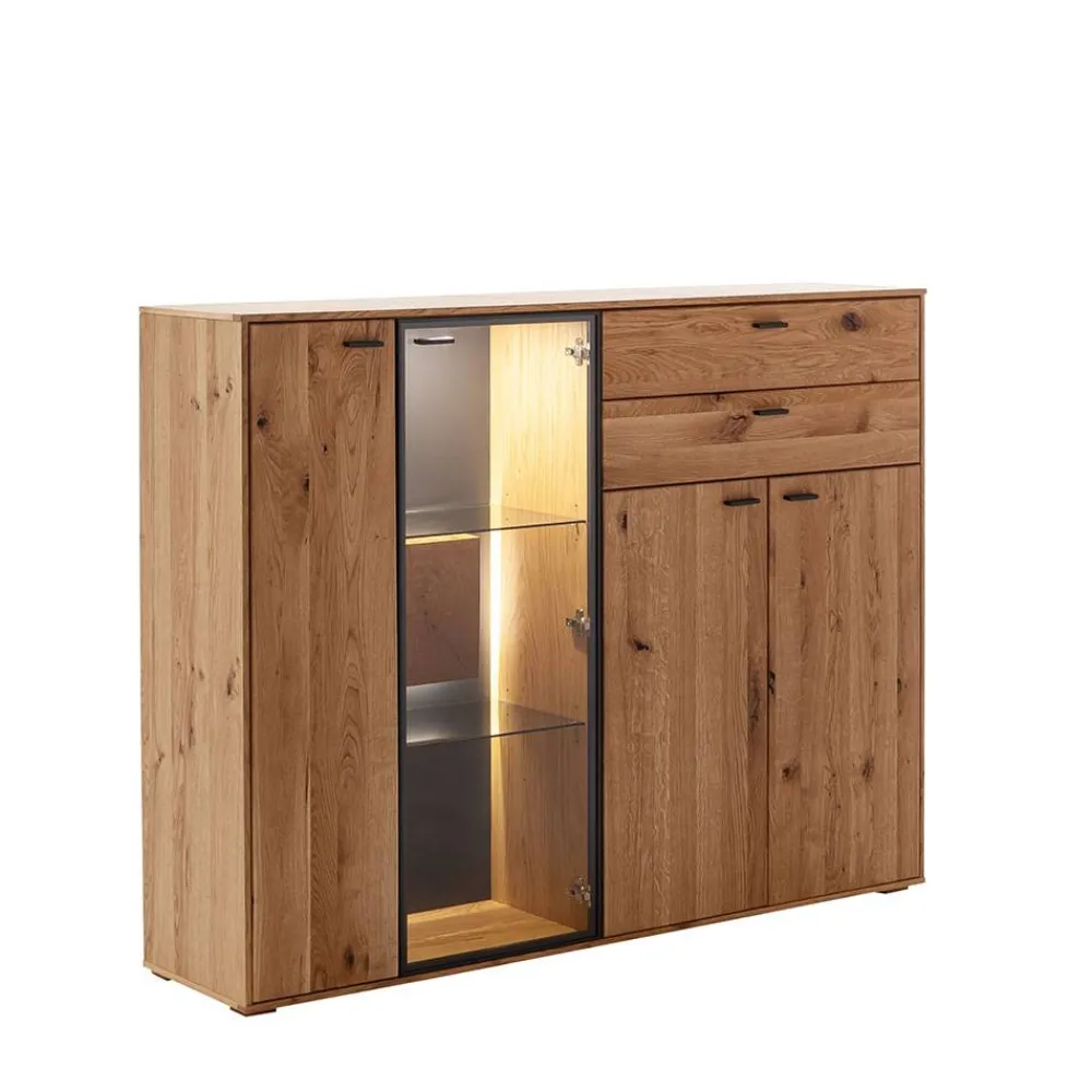 Wohnen Sideboards|Highboards<Hohes Sideboard mit Glaseinsatz und LED - Drinidad