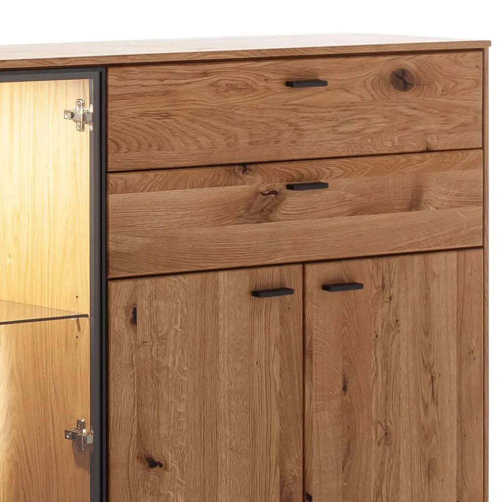 Wohnen Sideboards|Highboards<Hohes Sideboard mit Glaseinsatz und LED - Drinidad