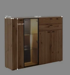 Wohnen Sideboards|Highboards<Hohes Sideboard mit Glaseinsatz und LED - Drinidad
