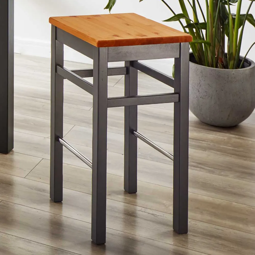 Wohnen Hocker<Holz Barhocker in Grau und Kiefer Lauge - Ziamora