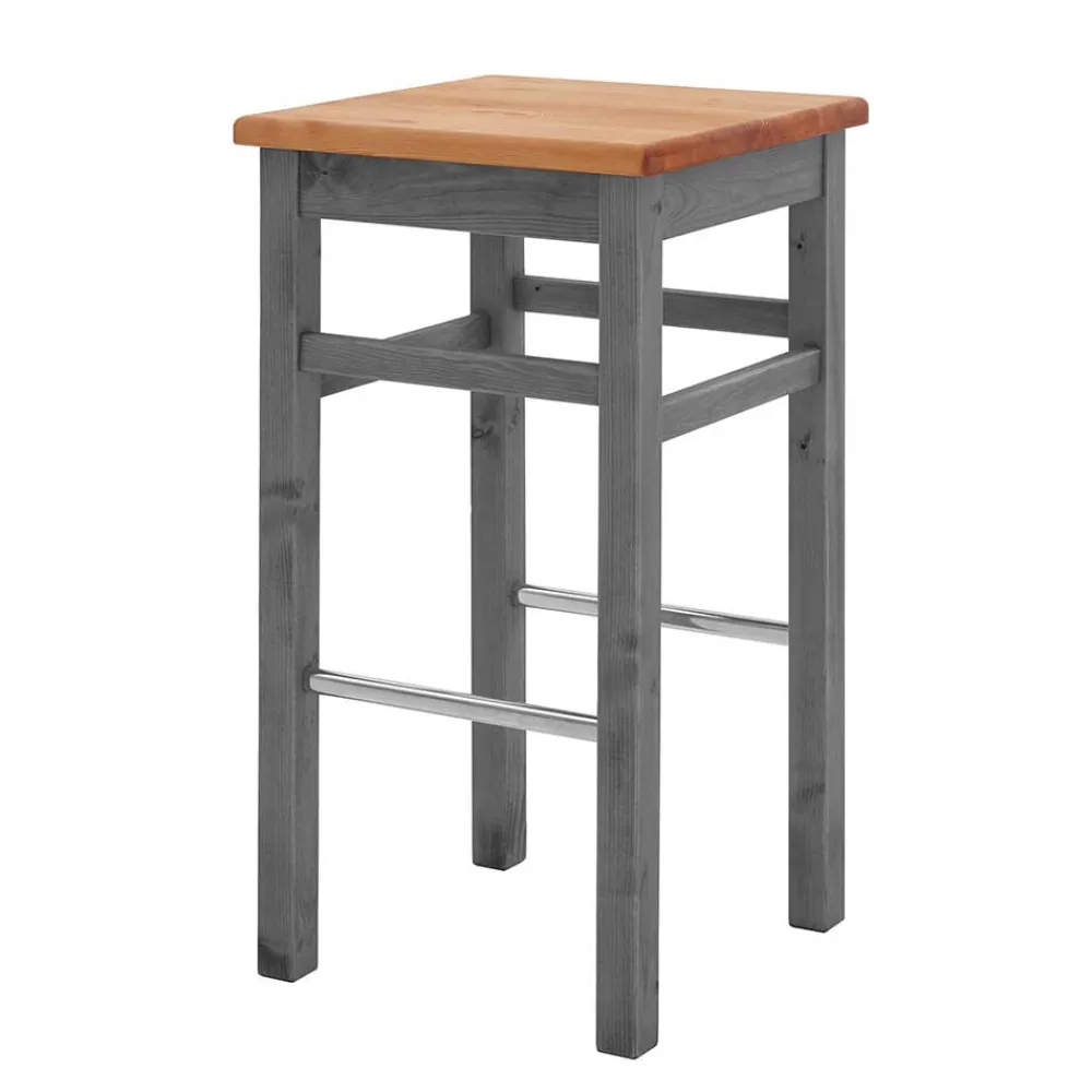 Wohnen Hocker<Holz Barhocker in Grau und Kiefer Lauge - Ziamora