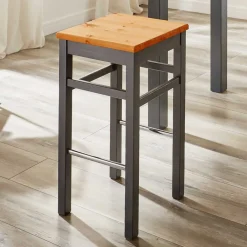 Wohnen Hocker<Holz Barhocker in Grau und Kiefer Lauge - Ziamora