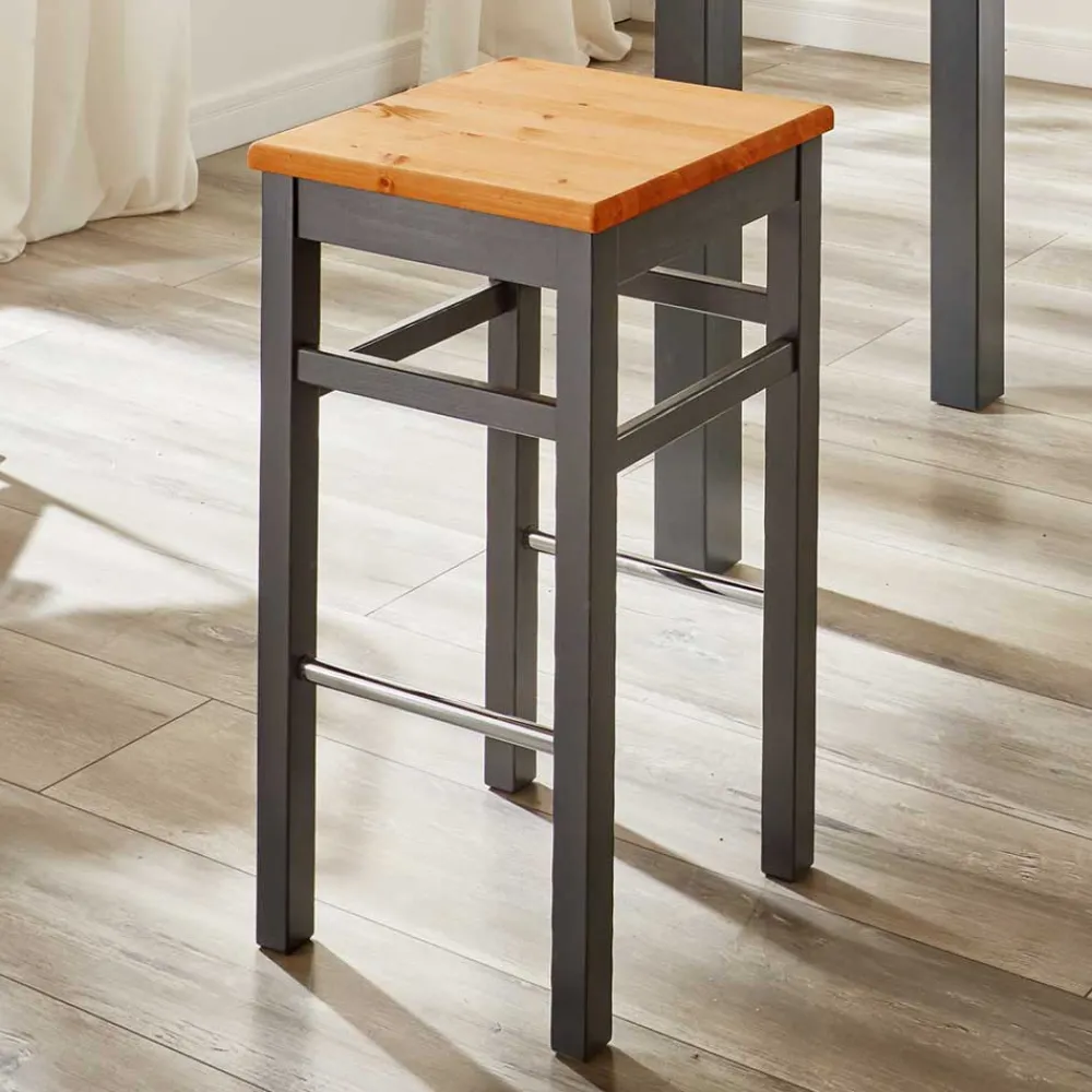 Wohnen Hocker<Holz Barhocker in Grau und Kiefer Lauge - Ziamora