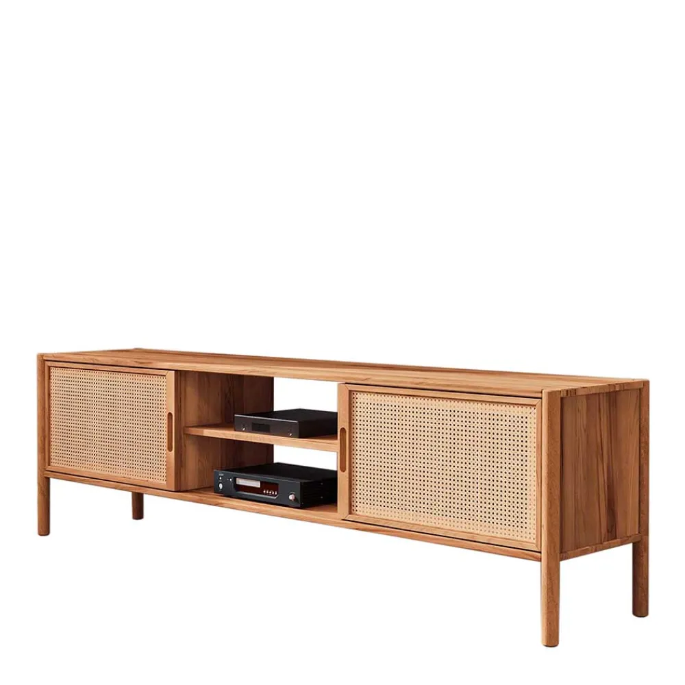 Wohnen Tv & Hifi-Möbel|Lowboards<Holz TV Board mit Wiener Geflecht Türen - Indrya