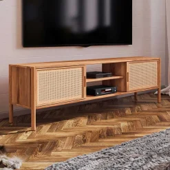 Wohnen Tv & Hifi-Möbel|Lowboards<Holz TV Board mit Wiener Geflecht Türen - Indrya