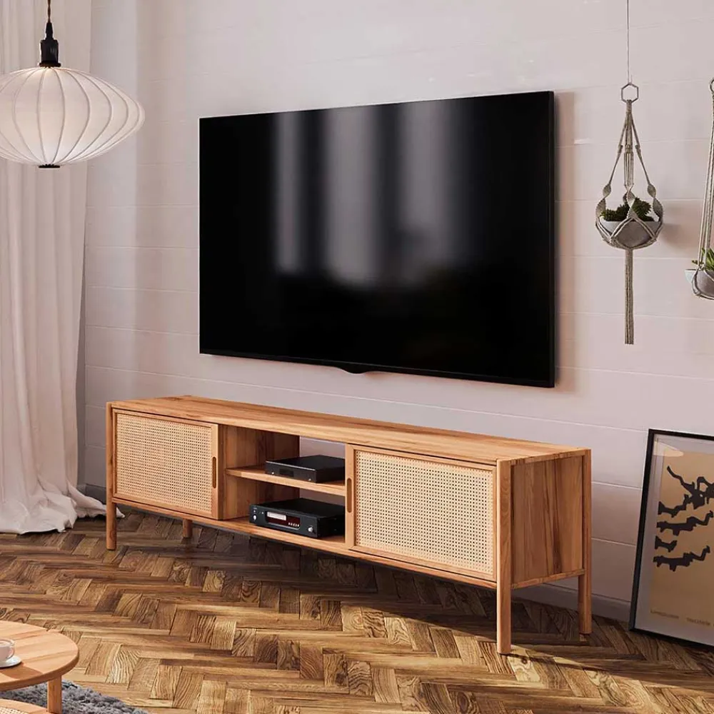 Wohnen Tv & Hifi-Möbel|Lowboards<Holz TV Board mit Wiener Geflecht Türen - Indrya
