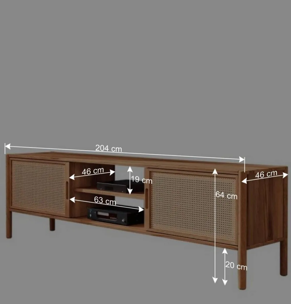 Wohnen Tv & Hifi-Möbel|Lowboards<Holz TV Board mit Wiener Geflecht Türen - Indrya