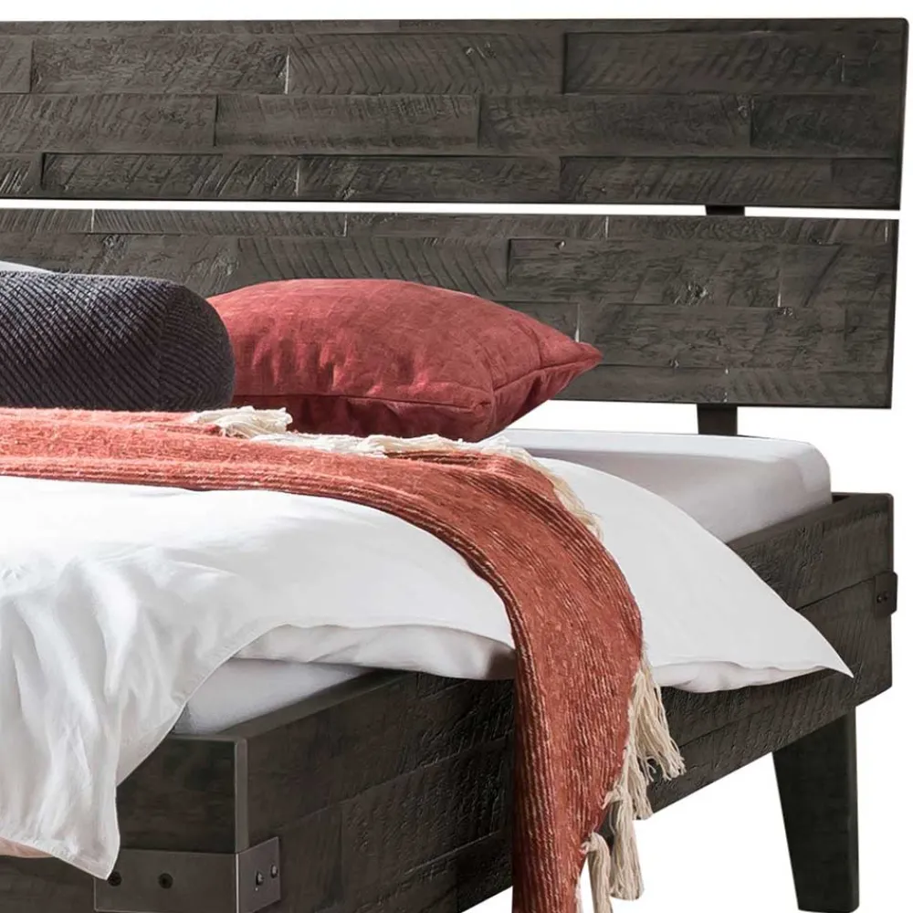 Wohnen Betten<Holzbett aus Akazie in Grau Antik Finish - Jasefiana