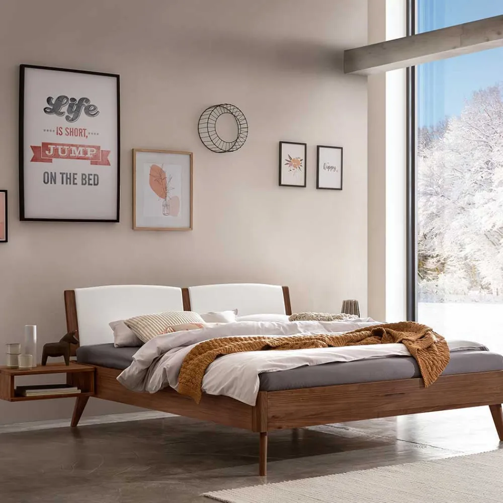 Wohnen Betten<Holzbett in Nussbaum Braun mit Weiß - Bacaro