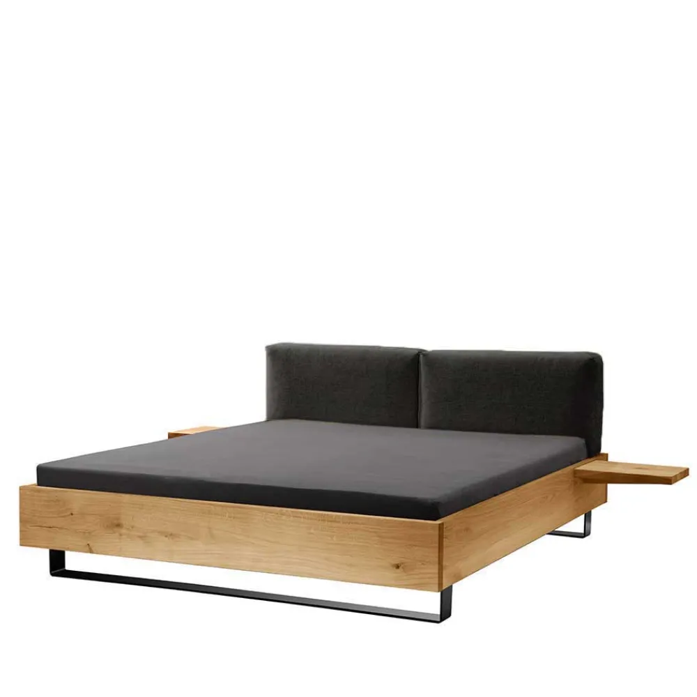 Wohnen Betten<Holzbett mit Chenille Kopfteil & Nachttische - Nadescha (dreiteilig)