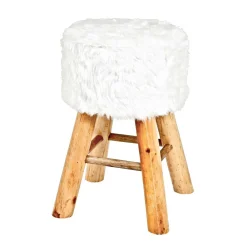 Wohnen Hocker<Holzhocker Vanstatim mit Fellbezug