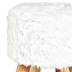 Wohnen Hocker<Holzhocker Vanstatim mit Fellbezug