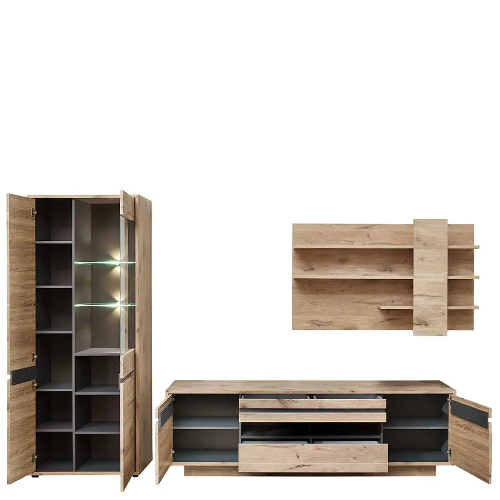 Wohnen Wohnwände<Holzoptik TV Anbauwand Set - Zelio (dreiteilig)