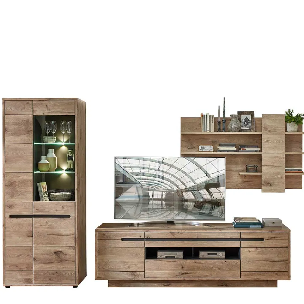 Wohnen Wohnwände<Holzoptik TV Anbauwand Set - Zelio (dreiteilig)