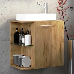 Wohnen Schränke<Holzoptik Waschtisch mit Aufsatzwaschbecken - Yulmatro