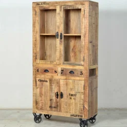 Wohnen Vitrinen<Holzvitrine Indri auf Rollen