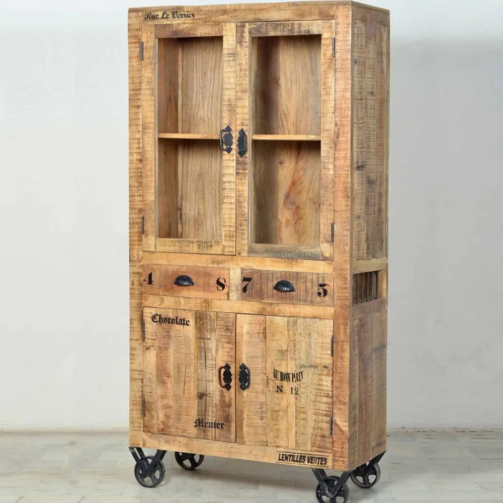 Wohnen Vitrinen<Holzvitrine Indri auf Rollen