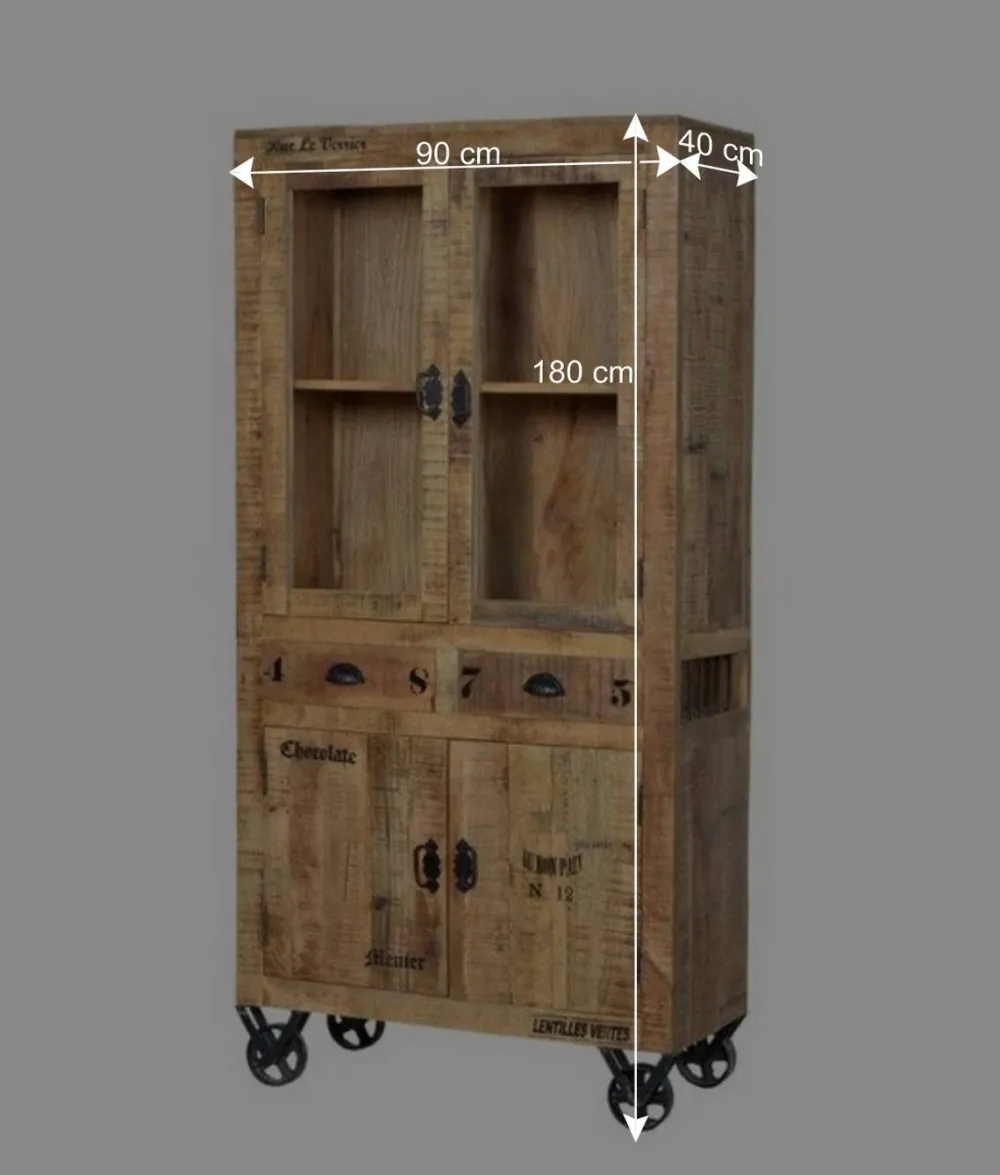 Wohnen Vitrinen<Holzvitrine Indri auf Rollen