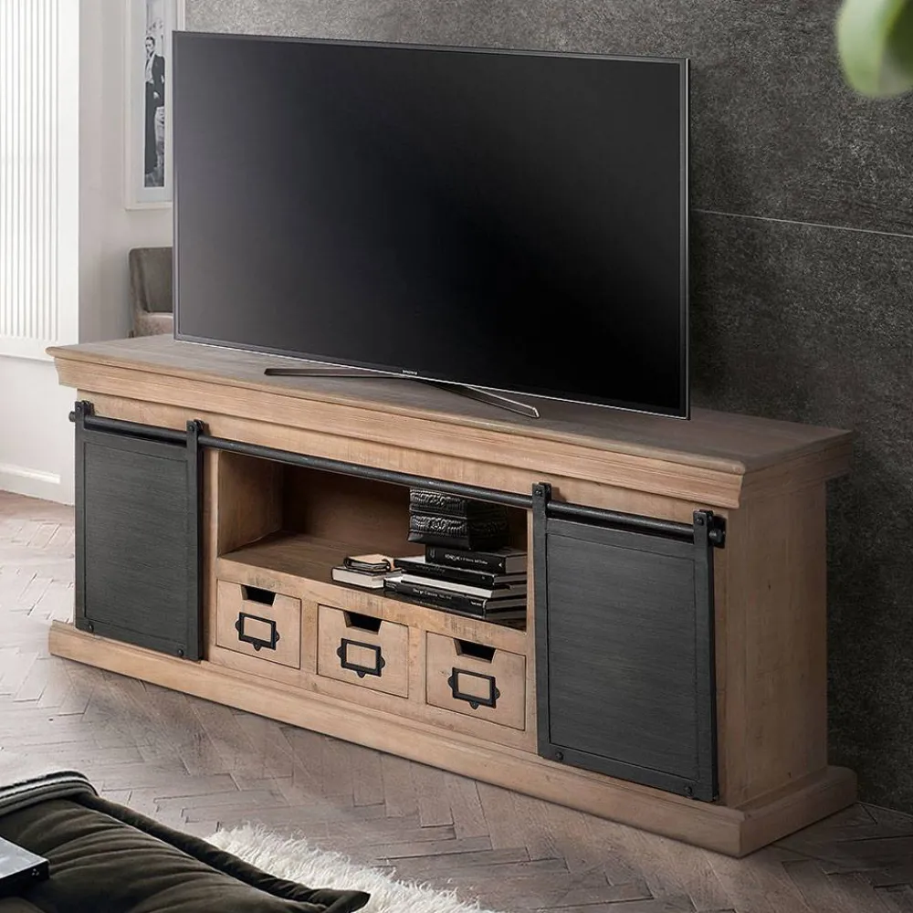 Wohnen Tv & Hifi-Möbel|Lowboards<Industrial Chic TV Kommode mit Schiebetüren - Jantonia