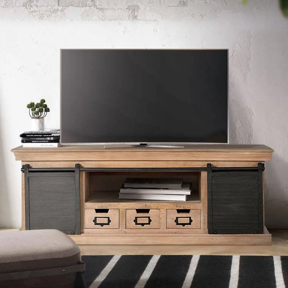 Wohnen Tv & Hifi-Möbel|Lowboards<Industrial Chic TV Kommode mit Schiebetüren - Jantonia