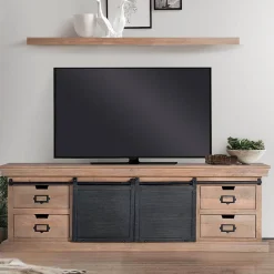 Wohnen Tv & Hifi-Möbel|Lowboards<Industrial Chic TV Lowboard mit Schiebetüren - Jantonia