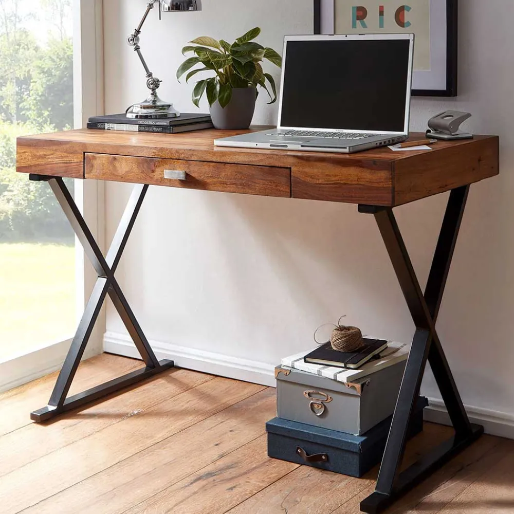 Wohnen Tische<Industrial Design Schreibtisch aus Sheesham Holz - Apolon