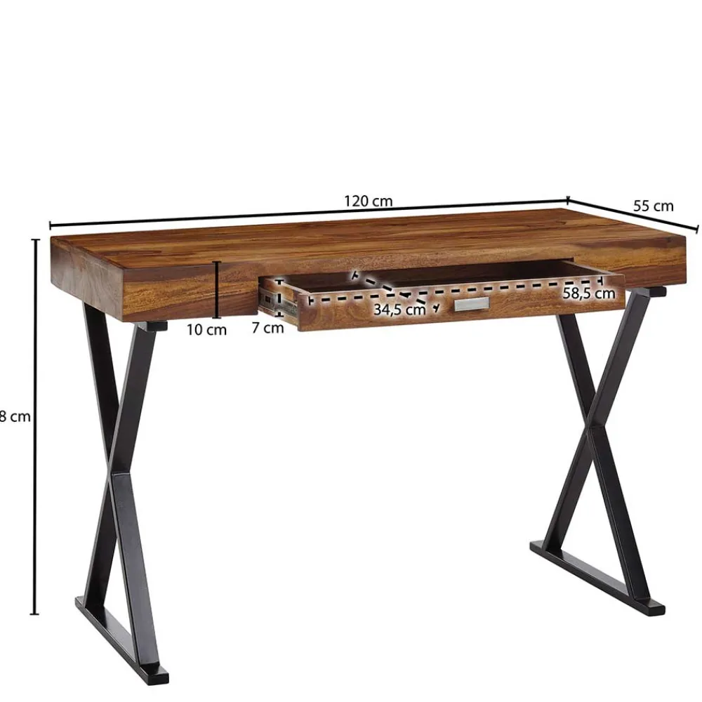 Wohnen Tische<Industrial Design Schreibtisch aus Sheesham Holz - Apolon
