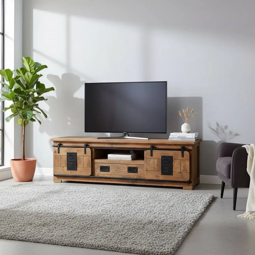 Wohnen Tv & Hifi-Möbel|Lowboards<Industrial Design TV Lowboard aus Mangoholz - Semian