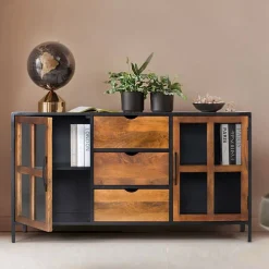 Wohnen Sideboards<Industrial Kommode mit Glastüren - Hayato
