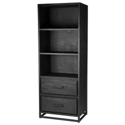 Wohnen Regale|Vitrinen<Industrial Regal in Schwarz mit 2 Schubladen - Esturado