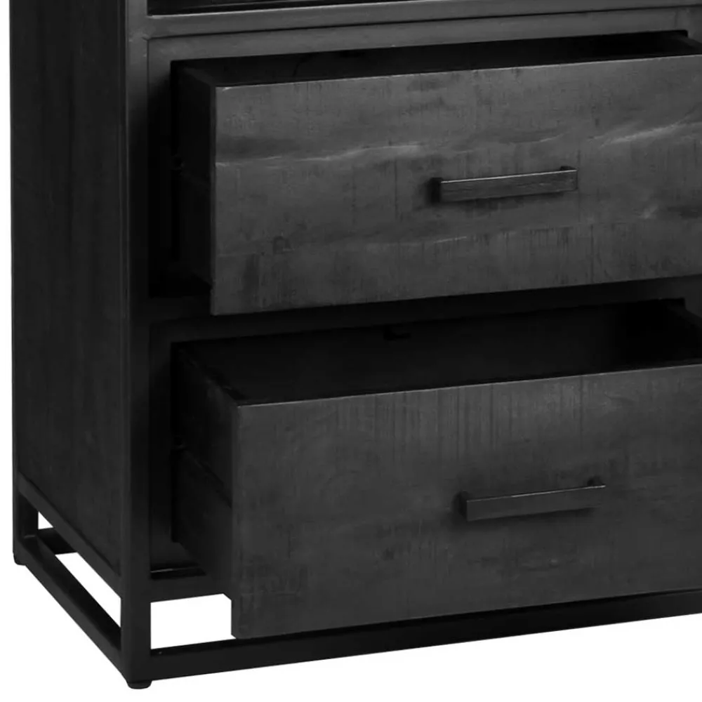 Wohnen Regale|Vitrinen<Industrial Regal in Schwarz mit 2 Schubladen - Esturado
