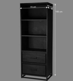 Wohnen Regale|Vitrinen<Industrial Regal in Schwarz mit 2 Schubladen - Esturado