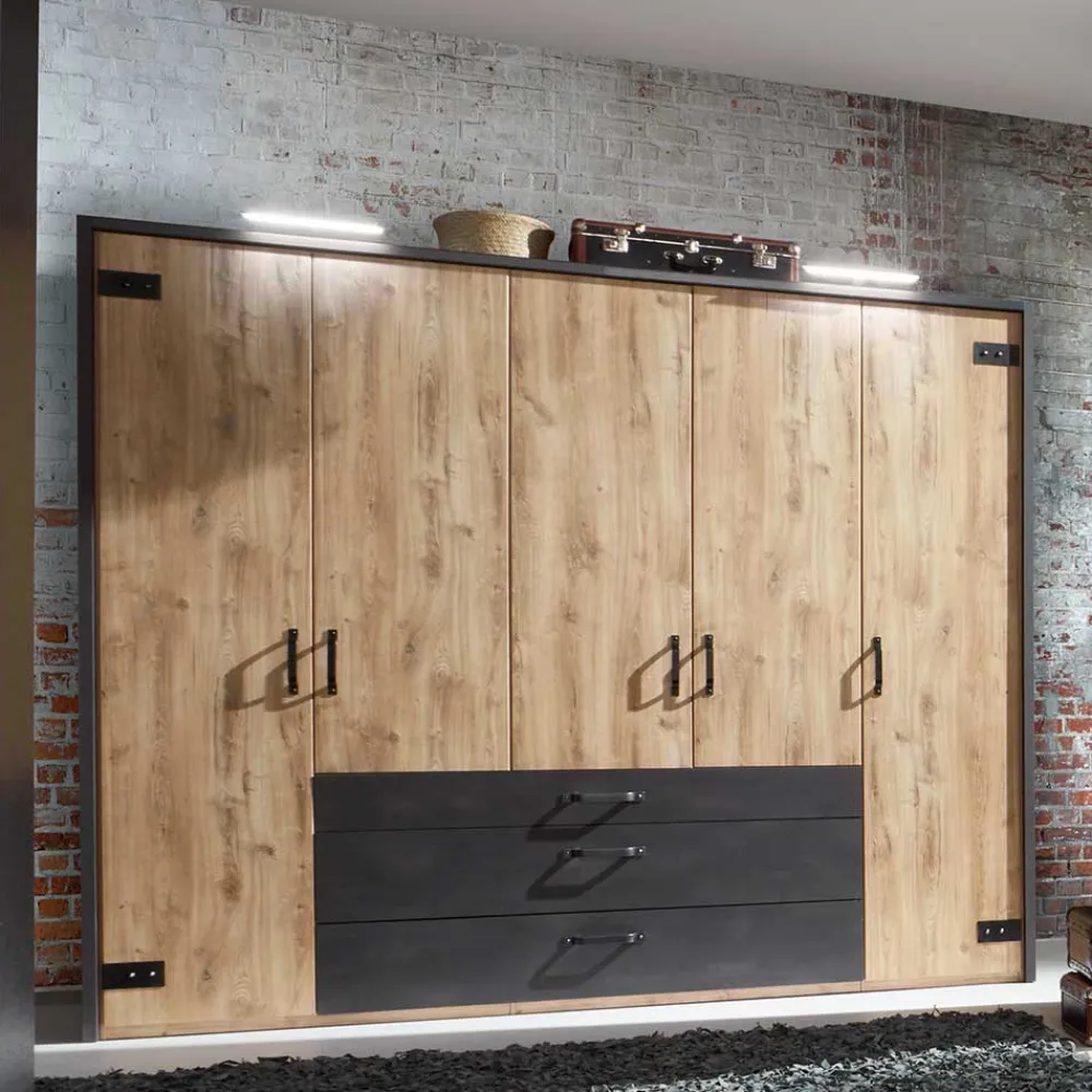 Wohnen Kleiderschränke|Schränke<Industrial Schlafzimmerschrank mit fünf Türen - Bram