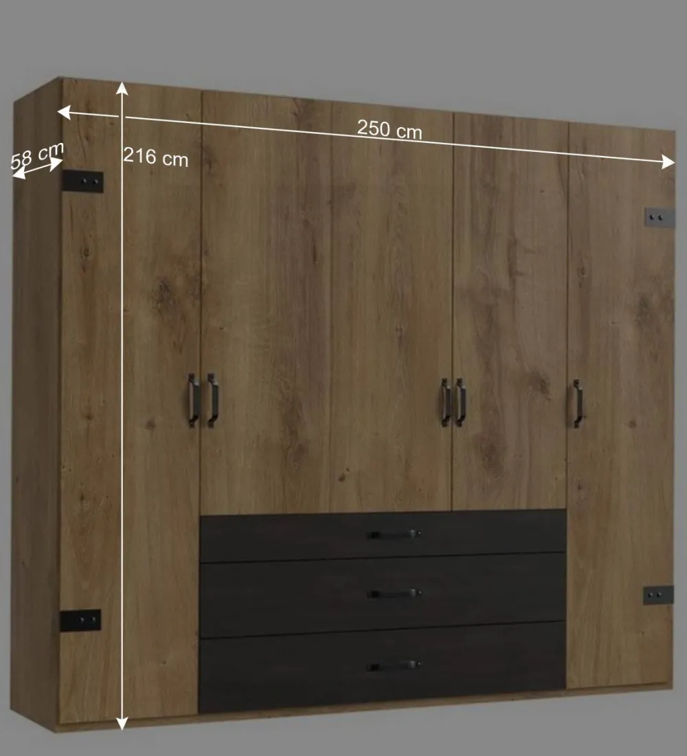 Wohnen Kleiderschränke|Schränke<Industrial Schlafzimmerschrank mit fünf Türen - Bram