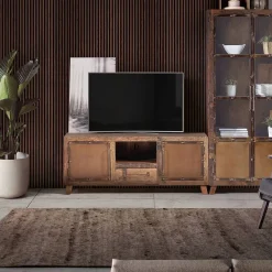 Wohnen Tv & Hifi-Möbel|Lowboards<Industrial TV Kommode aus Altholz und Metall - Stock