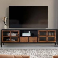 Wohnen Tv & Hifi-Möbel|Lowboards<Industrial TV Kommode mit Glastüren - Hayato