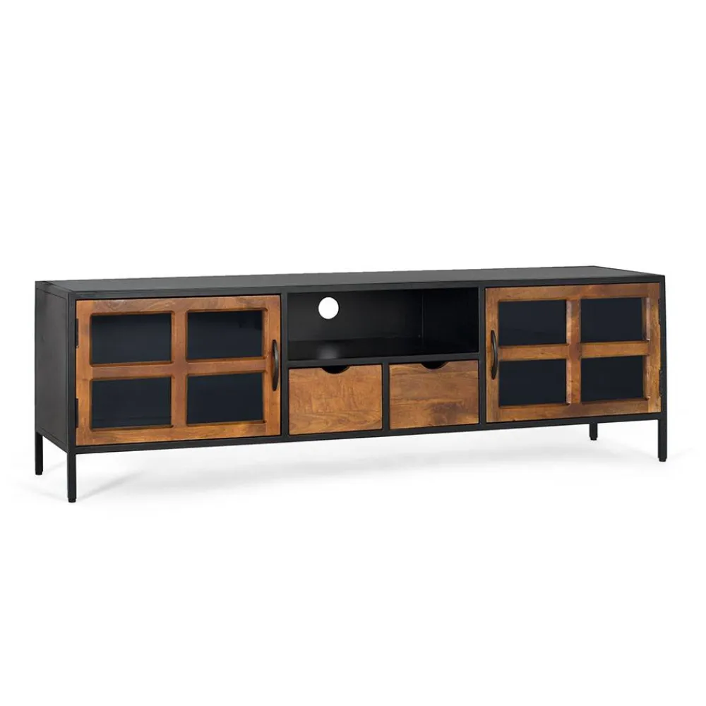 Wohnen Tv & Hifi-Möbel|Lowboards<Industrial TV Kommode mit Glastüren - Hayato