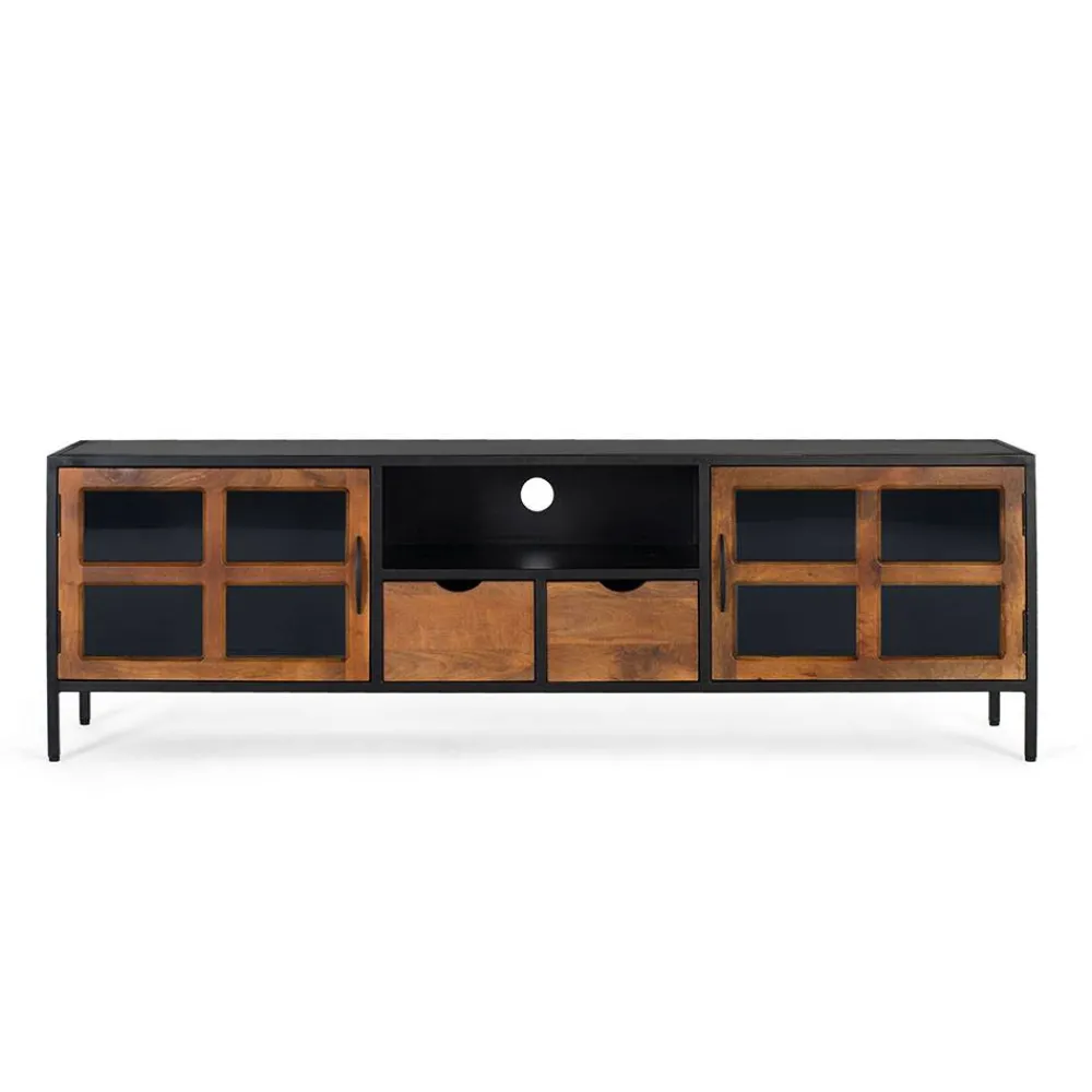Wohnen Tv & Hifi-Möbel|Lowboards<Industrial TV Kommode mit Glastüren - Hayato
