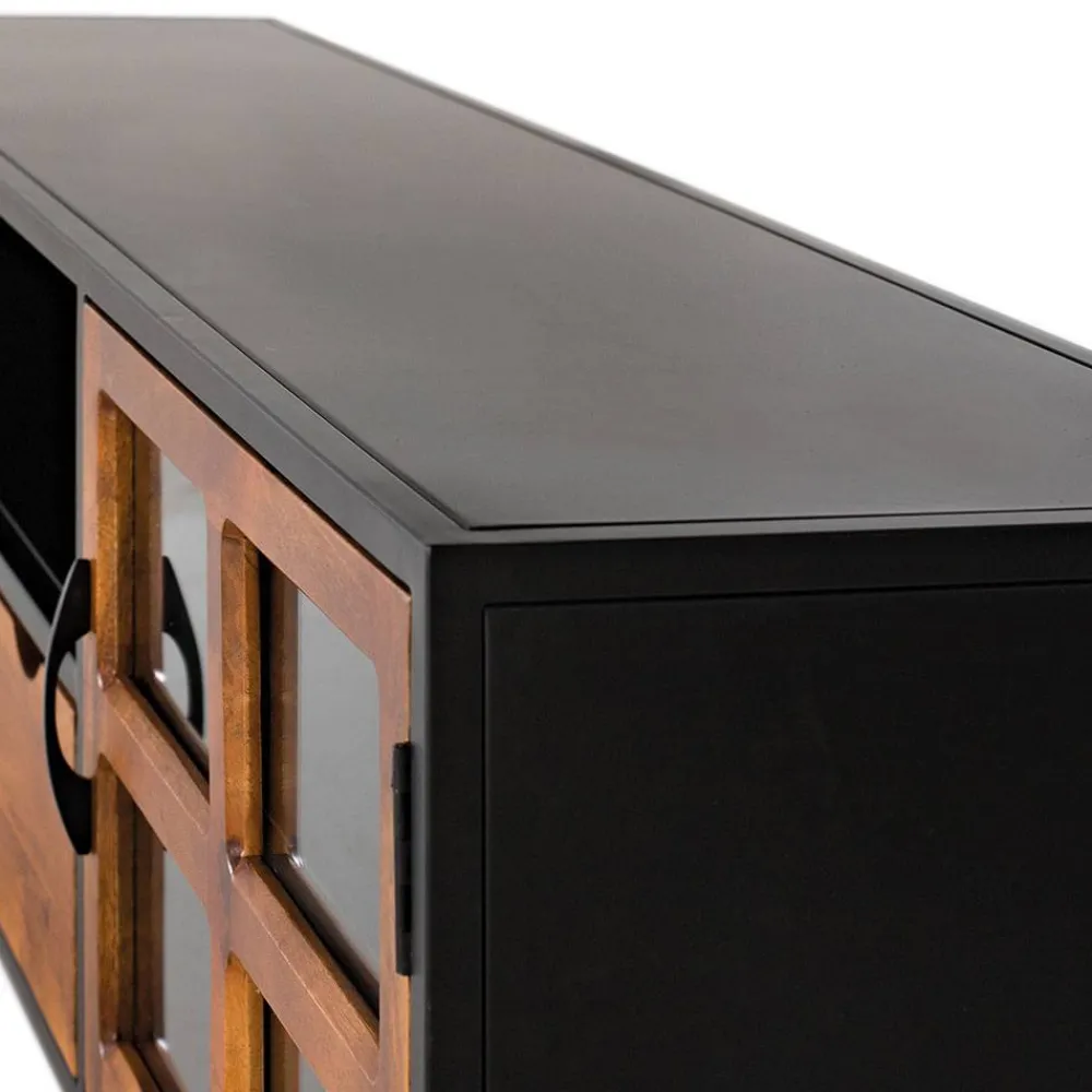 Wohnen Tv & Hifi-Möbel|Lowboards<Industrial TV Kommode mit Glastüren - Hayato