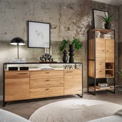 Wohnen Vitrinen<Industrial Wohnzimmerschrank aus Wildeiche Massivholz - Manarola
